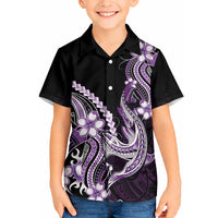 Purple Black Aloha Hawaii Hawaiian Shirt Polynesian Shark Tattoo Plumeria LT14 - Polynesian Pride