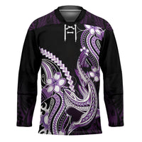 Purple Black Aloha Hawaii Hockey Jersey Polynesian Shark Tattoo Plumeria