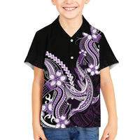 Purple Black Aloha Hawaii Kid Hawaiian Shirt Polynesian Shark Tattoo Plumeria