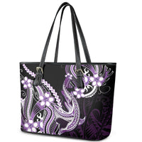 Purple Black Aloha Hawaii Leather Tote Bag Polynesian Shark Tattoo Plumeria