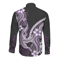 Purple Black Aloha Hawaii Long Sleeve Button Shirt Polynesian Shark Tattoo Plumeria LT14 - Polynesian Pride