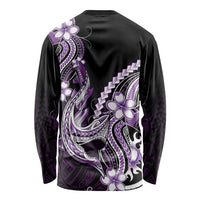 Purple Black Aloha Hawaii Long Sleeve Shirt Polynesian Shark Tattoo Plumeria
