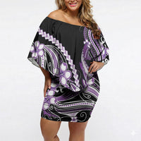 Purple Black Aloha Hawaii Off Shoulder Short Dress Polynesian Shark Tattoo Plumeria LT14 Women Purple - Polynesian Pride