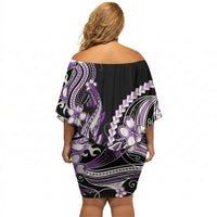 Purple Black Aloha Hawaii Off Shoulder Short Dress Polynesian Shark Tattoo Plumeria LT14 - Polynesian Pride