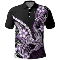 Purple Black Aloha Hawaii Polo Shirt Polynesian Shark Tattoo Plumeria LT14 Purple - Polynesian Pride