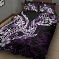 Purple Black Aloha Hawaii Quilt Bed Set Polynesian Shark Tattoo Plumeria