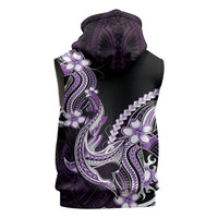 Purple Black Aloha Hawaii Sleeveless Zip Hoodie Polynesian Shark Tattoo Plumeria