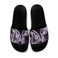 Purple Black Aloha Hawaii Slide Sandals Polynesian Shark Tattoo Plumeria