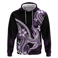 Purple Black Aloha Hawaii Zip Hoodie Polynesian Shark Tattoo Plumeria