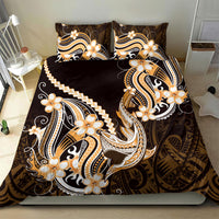 Orange Black Aloha Hawaii Bedding Set Polynesian Shark Tattoo Plumeria