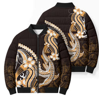 Orange Black Aloha Hawaii Bomber Puffer Jacket Polynesian Shark Tattoo Plumeria