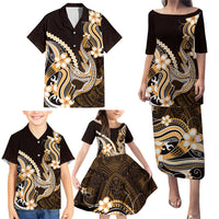 Orange Black Aloha Hawaii Family Matching Puletasi and Hawaiian Shirt Polynesian Shark Tattoo Plumeria LT14 - Polynesian Pride