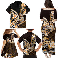 Orange Black Aloha Hawaii Family Matching Puletasi and Hawaiian Shirt Polynesian Shark Tattoo Plumeria LT14 Mom's Dress Orange - Polynesian Pride