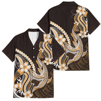 Orange Black Aloha Hawaii Family Matching Puletasi and Hawaiian Shirt Polynesian Shark Tattoo Plumeria LT14 Dad's Shirt - Short Sleeve Orange - Polynesian Pride