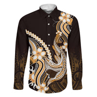 Orange Black Aloha Hawaii Family Matching Puletasi and Hawaiian Shirt Polynesian Shark Tattoo Plumeria LT14 Daughter's Dress Orange - Polynesian Pride