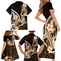 Orange Black Aloha Hawaii Family Matching Short Sleeve Bodycon Dress and Hawaiian Shirt Polynesian Shark Tattoo Plumeria LT14 Mom's Dress Orange - Polynesian Pride