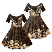 Orange Black Aloha Hawaii Family Matching Short Sleeve Bodycon Dress and Hawaiian Shirt Polynesian Shark Tattoo Plumeria LT14 Daughter's Dress Orange - Polynesian Pride