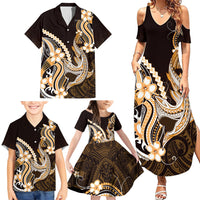 Orange Black Aloha Hawaii Family Matching Summer Maxi Dress and Hawaiian Shirt Polynesian Shark Tattoo Plumeria LT14 - Polynesian Pride