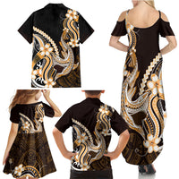 Orange Black Aloha Hawaii Family Matching Summer Maxi Dress and Hawaiian Shirt Polynesian Shark Tattoo Plumeria LT14 Mom's Dress Orange - Polynesian Pride