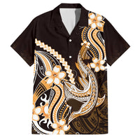 Orange Black Aloha Hawaii Family Matching Summer Maxi Dress and Hawaiian Shirt Polynesian Shark Tattoo Plumeria LT14 Dad's Shirt - Short Sleeve Orange - Polynesian Pride