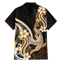 Orange Black Aloha Hawaii Family Matching Summer Maxi Dress and Hawaiian Shirt Polynesian Shark Tattoo Plumeria LT14 Dad's Shirt - Long Sleeve Orange - Polynesian Pride