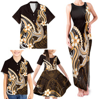 Orange Black Aloha Hawaii Family Matching Tank Maxi Dress and Hawaiian Shirt Polynesian Shark Tattoo Plumeria