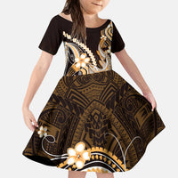 Orange Black Aloha Hawaii Kid Short Sleeve Dress Polynesian Shark Tattoo Plumeria LT14 KID Orange - Polynesian Pride