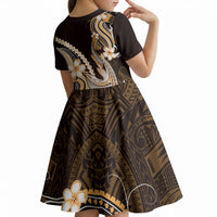 Orange Black Aloha Hawaii Kid Short Sleeve Dress Polynesian Shark Tattoo Plumeria LT14 - Polynesian Pride