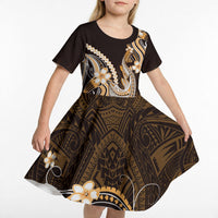 Orange Black Aloha Hawaii Kid Short Sleeve Dress Polynesian Shark Tattoo Plumeria LT14 - Polynesian Pride
