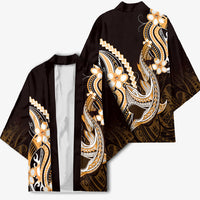 Orange Black Aloha Hawaii Kimono Polynesian Shark Tattoo Plumeria