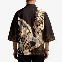 Orange Black Aloha Hawaii Kimono Polynesian Shark Tattoo Plumeria