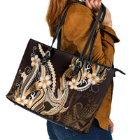 Orange Black Aloha Hawaii Leather Tote Bag Polynesian Shark Tattoo Plumeria
