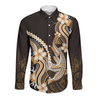 Orange Black Aloha Hawaii Long Sleeve Button Shirt Polynesian Shark Tattoo Plumeria LT14 Unisex Orange - Polynesian Pride