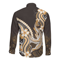 Orange Black Aloha Hawaii Long Sleeve Button Shirt Polynesian Shark Tattoo Plumeria LT14 - Polynesian Pride