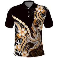 Orange Black Aloha Hawaii Polo Shirt Polynesian Shark Tattoo Plumeria