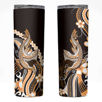 Orange Black Aloha Hawaii Skinny Tumbler Polynesian Shark Tattoo Plumeria