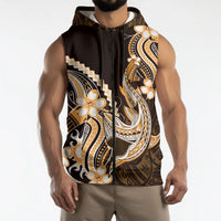 Orange Black Aloha Hawaii Sleeveless Zip Hoodie Polynesian Shark Tattoo Plumeria