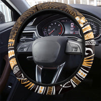 Orange Black Aloha Hawaii Steering Wheel Cover Polynesian Shark Tattoo Plumeria