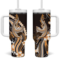 Orange Black Aloha Hawaii Tumbler With Handle Polynesian Shark Tattoo Plumeria