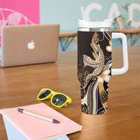 Orange Black Aloha Hawaii Tumbler With Handle Polynesian Shark Tattoo Plumeria