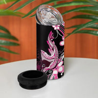 Pink Black Aloha Hawaii 4 in 1 Can Cooler Tumbler Polynesian Shark Tattoo Plumeria