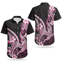Pink Black Aloha Hawaii Couples Matching Long Sleeve Bodycon Dress and Hawaiian Shirt Polynesian Shark Tattoo Plumeria LT14 - Polynesian Pride