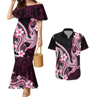 Pink Black Aloha Hawaii Couples Matching Mermaid Dress and Hawaiian Shirt Polynesian Shark Tattoo Plumeria LT14 Pink - Polynesian Pride
