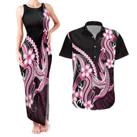Pink Black Aloha Hawaii Couples Matching Tank Maxi Dress and Hawaiian Shirt Polynesian Shark Tattoo Plumeria LT14 Pink - Polynesian Pride