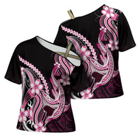 Pink Black Aloha Hawaii Cross Shoulder Shirt Polynesian Shark Tattoo Plumeria