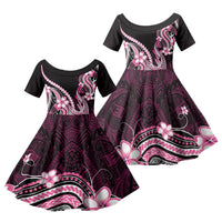 Pink Black Aloha Hawaii Family Matching Off The Shoulder Long Sleeve Dress and Hawaiian Shirt Polynesian Shark Tattoo Plumeria LT14 Daughter's Dress Pink - Polynesian Pride