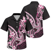 Pink Black Aloha Hawaii Family Matching Off The Shoulder Long Sleeve Dress and Hawaiian Shirt Polynesian Shark Tattoo Plumeria LT14 Son's Shirt Pink - Polynesian Pride