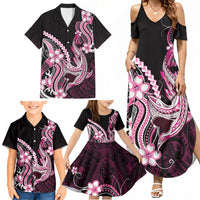 Pink Black Aloha Hawaii Family Matching Summer Maxi Dress and Hawaiian Shirt Polynesian Shark Tattoo Plumeria LT14 - Polynesian Pride