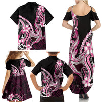 Pink Black Aloha Hawaii Family Matching Summer Maxi Dress and Hawaiian Shirt Polynesian Shark Tattoo Plumeria LT14 Mom's Dress Pink - Polynesian Pride
