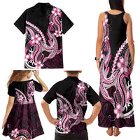 Pink Black Aloha Hawaii Family Matching Tank Maxi Dress and Hawaiian Shirt Polynesian Shark Tattoo Plumeria